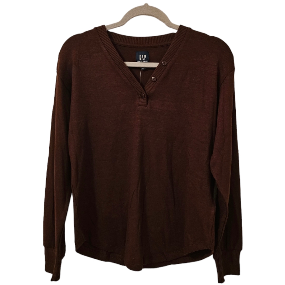 Brown GAP Women's Maternity Softspun Long Sleeve Henley T-Shirt